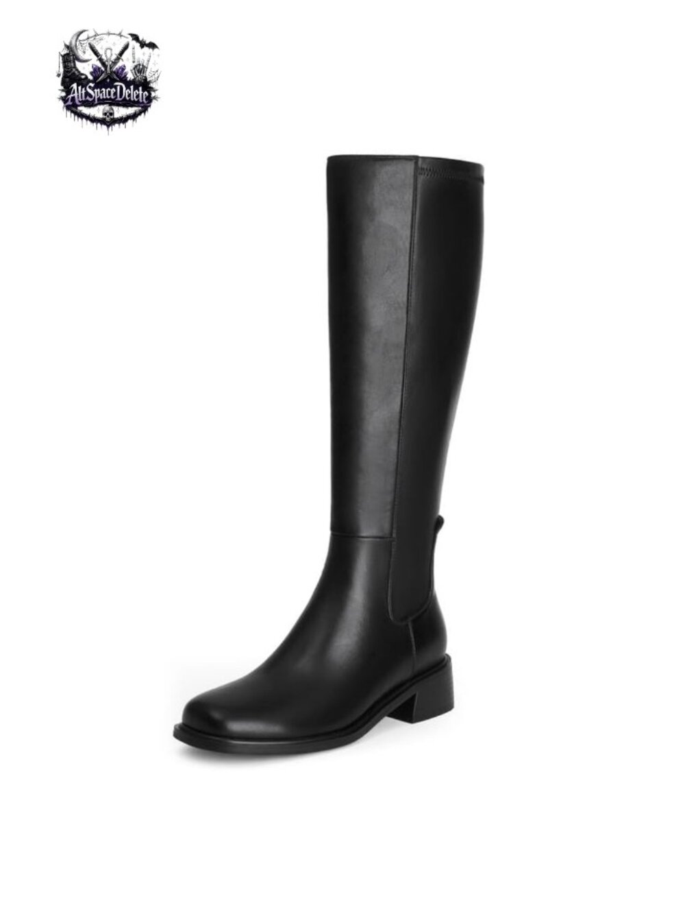 Women's Knee High Boots Low Heel Flat Faux Leather Square Toe Tall Boots